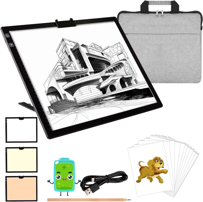 KEIWRLIGHT A3 Light Box For Tracing - Rechargeable Light Board 3 Color Stepless 6 Level Brightness Light Table For Tracing, Adjustable Stand Light Board For Diamond Painting Tatto Drawing Adult W/case - Image 1